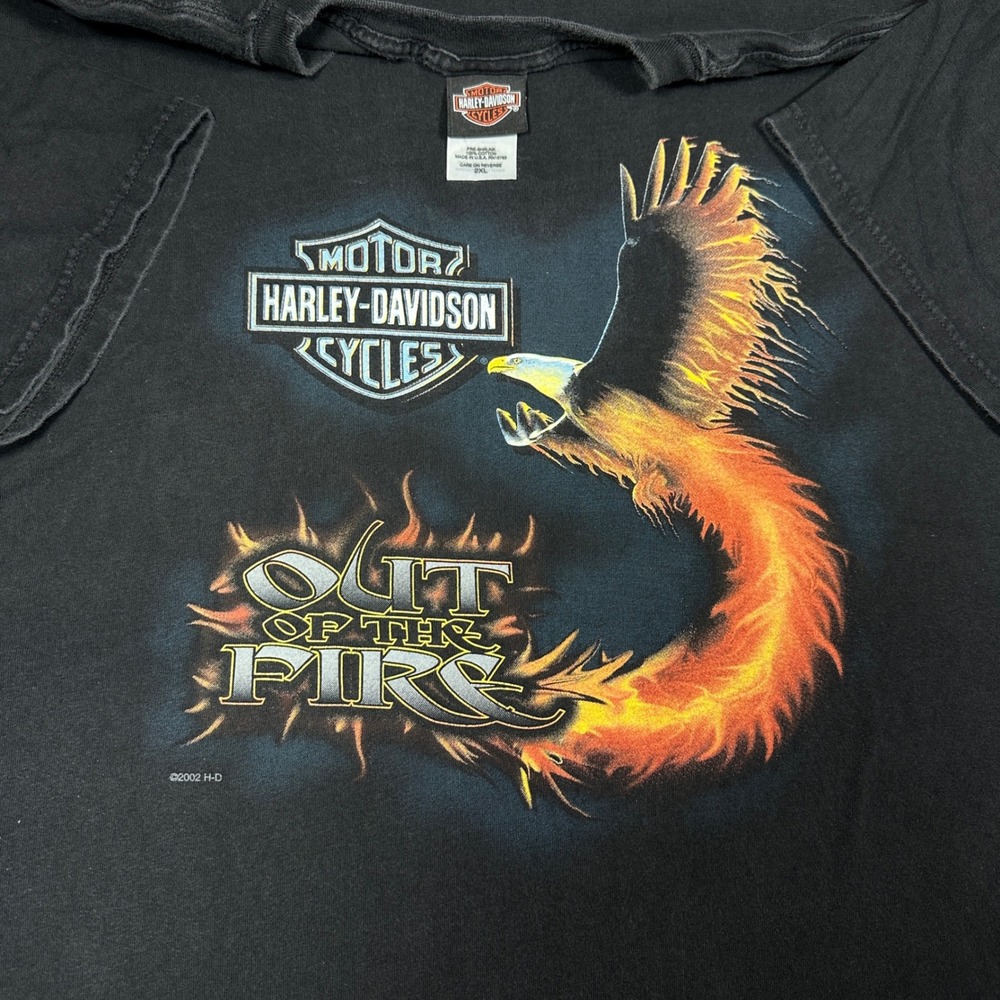 VTG 2002 Harley Davidson Out of the Fire Eagle T-Shirt Crystal River FL 2XL USA